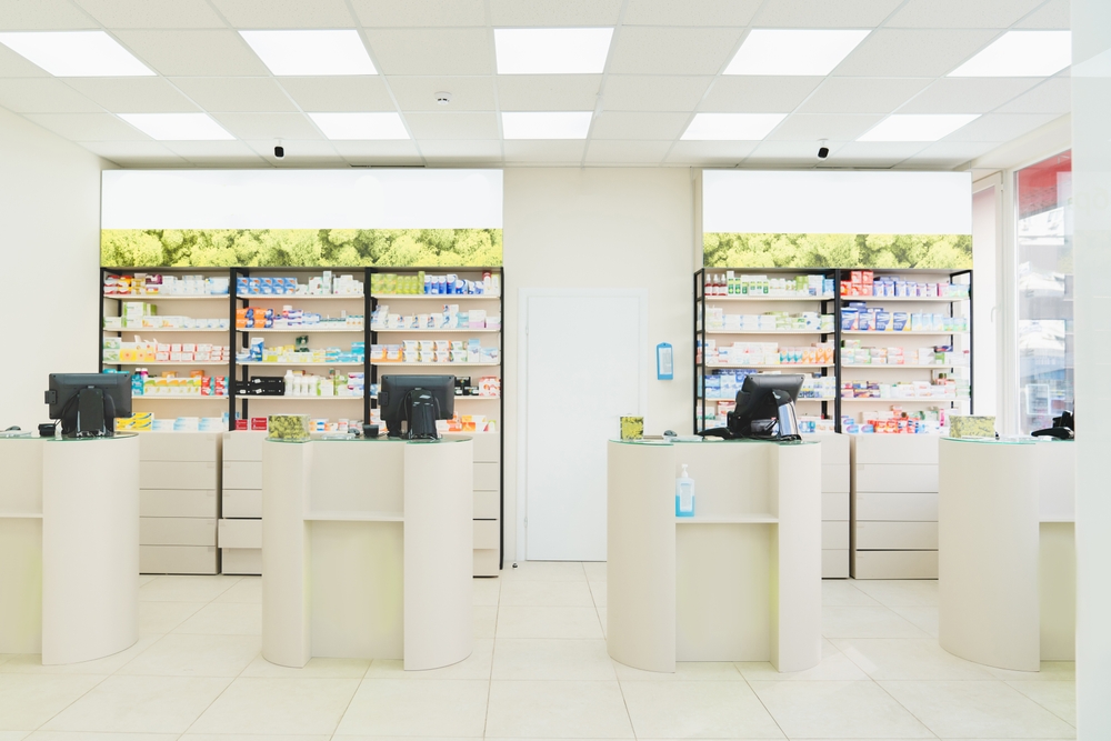 Store shelves stocked with cosmetics